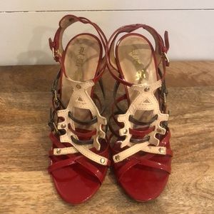L.A.M.B leather high heels sandals 7.5
